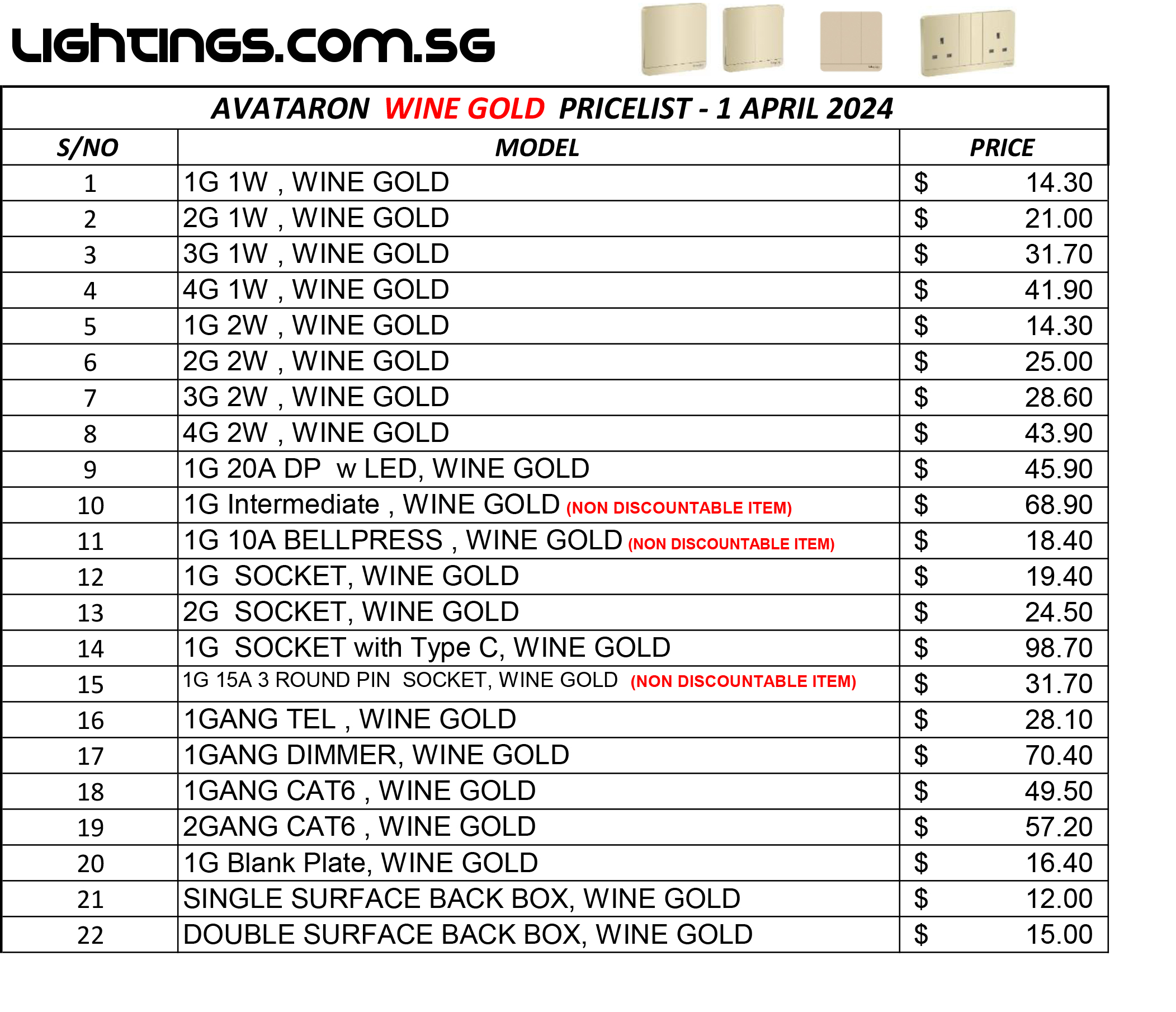 AVATARON WINE GOLD PRICELIST 1 APRIL 2024